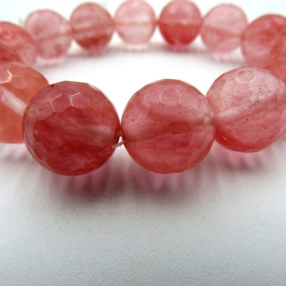 Rose Pink Quartz Bracelet Faceted Bead‎ Chunky Stones Stretch - Picture 8 of 10